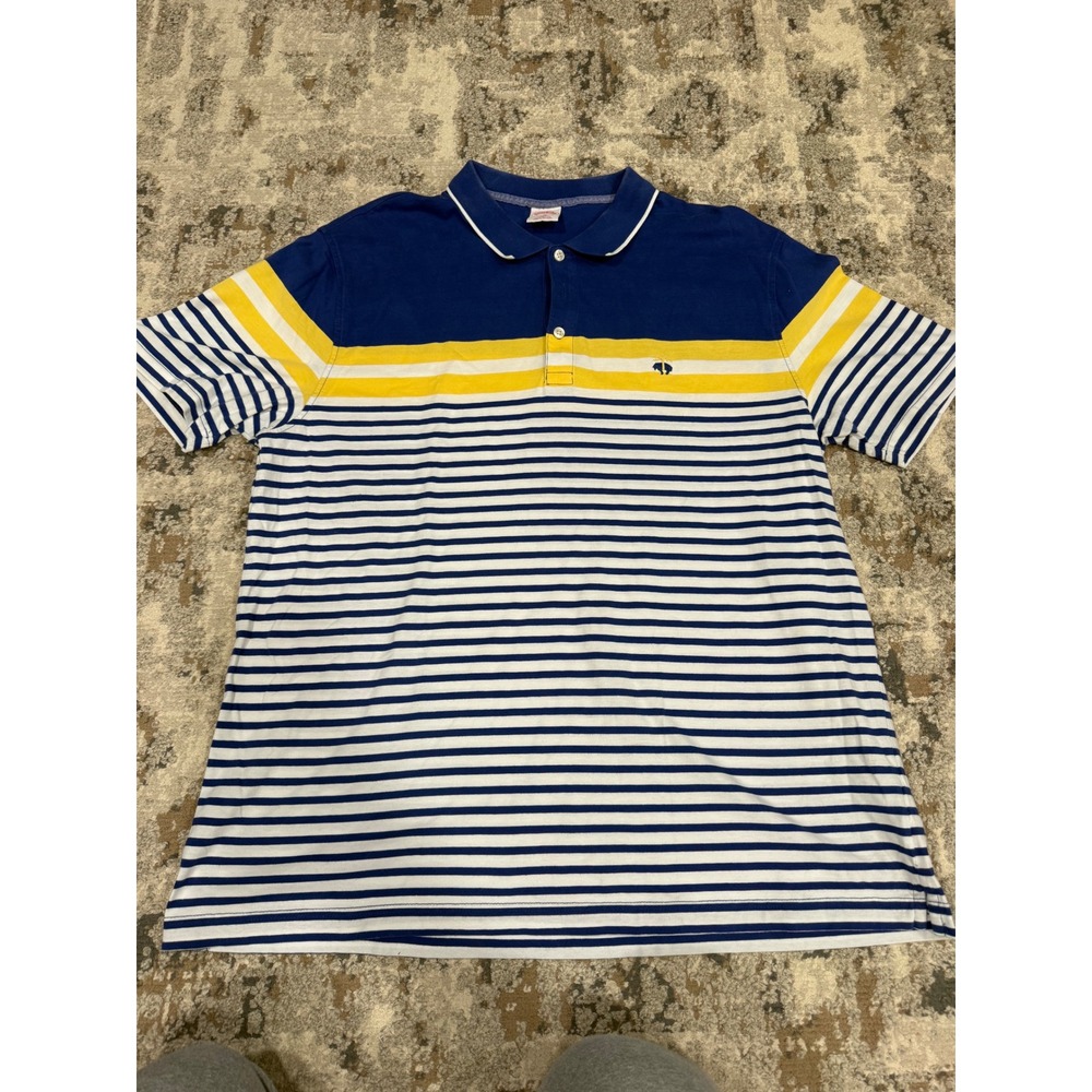 Brooks Brothers 1818 Mens XL Polo Shirt Blue Yellow White Striped Cotton Logo